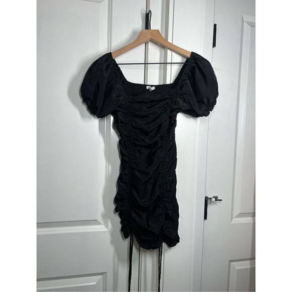 Love tree medium black midi dress women’s vacation summer dress ruched puff H218 - Picture 1 of 5